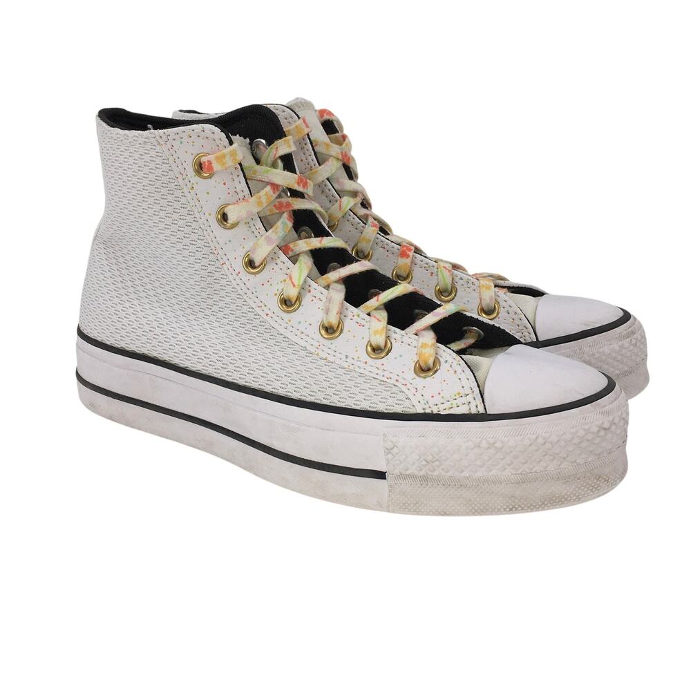 Converse CTAs Hi Lift Paint Splatter Platform Sneakers Womens 9 White Art Chunky